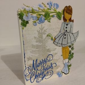 Little Girl, Winter Wooden Plague. Handcrafted. 5x7.  Christmas Art.